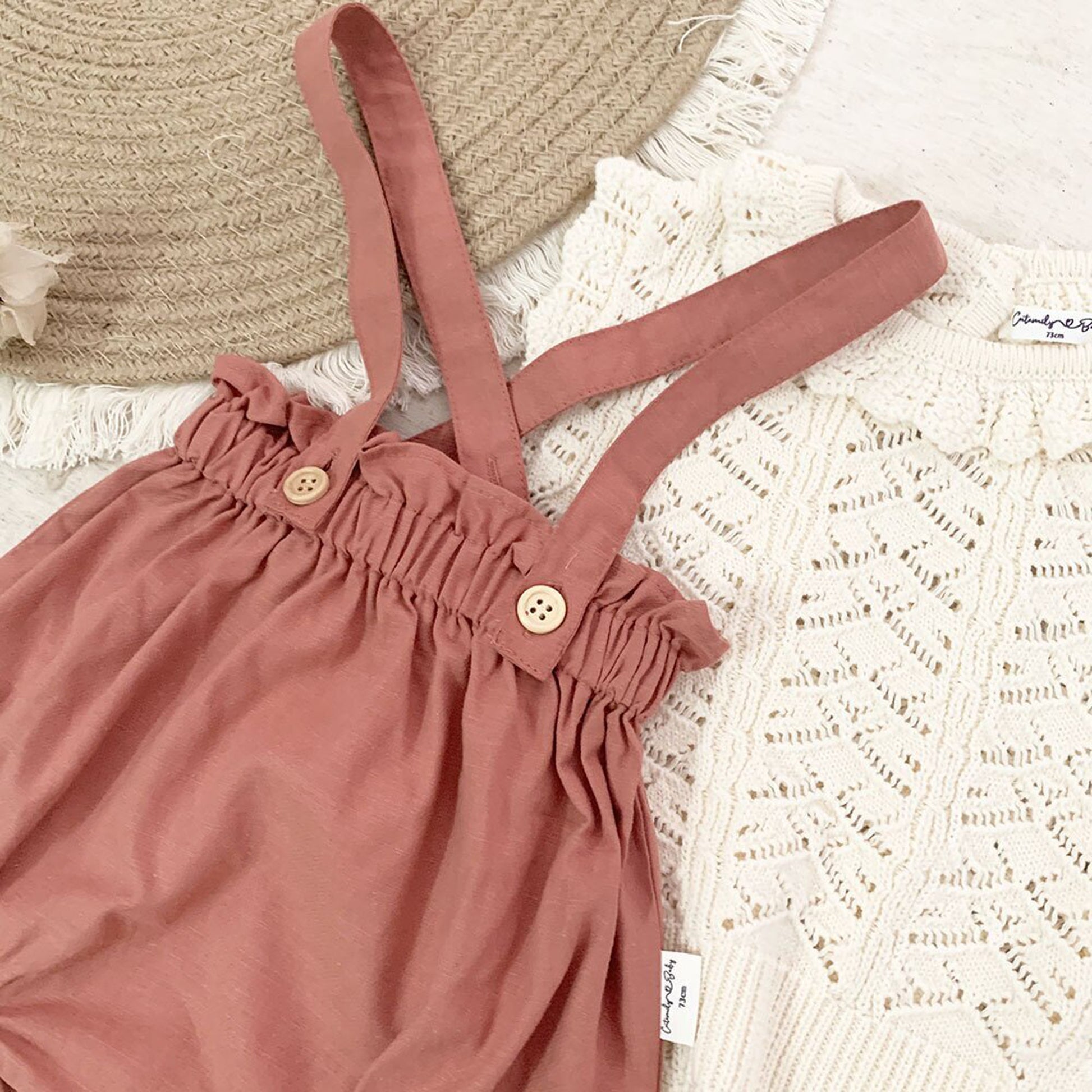 -ベビーキッズパンツ フラワー サスペンダー ブルマ フリル ショートパンツ - mamahalo shop - サロペットパンツ・サスペンダーパンツ -  べビー服 - 子供服 - 男の子 - 女の子