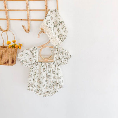 -ベビー フラワー 半袖 ロンパース ボンネット セット - mamahalo shop - 半袖ロンパース -  べビー服 - 子供服 - 男の子 - 女の子