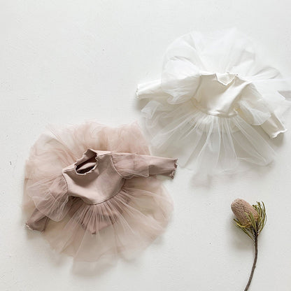 -ベビー チュールスカート ロンパース ヘアバンドセット ベビードレス【mh0000210】 - mamahalo shop - 長袖ロンパース -  べビー服 - 子供服 - 男の子 - 女の子