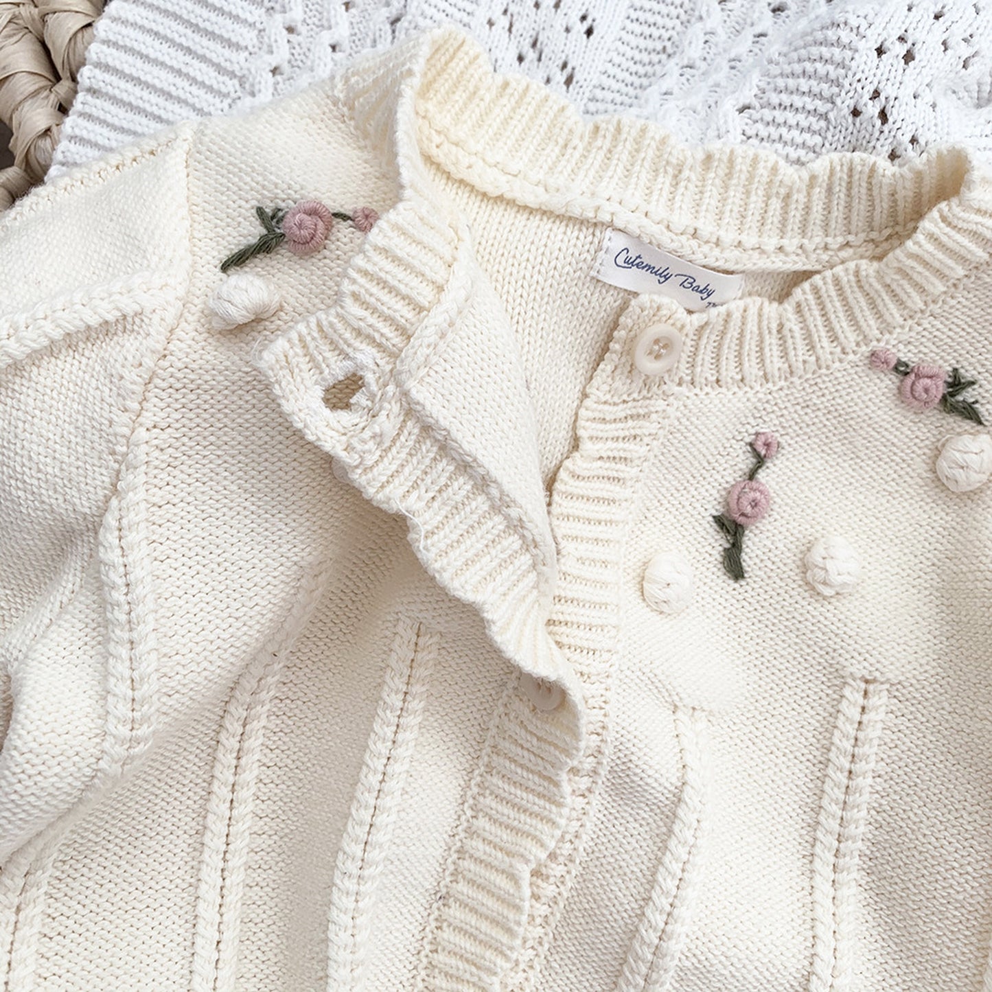 -ベビー キッズ ニット フラワー 刺繍 カーディガン【mh0000248】 - mamahalo shop - カーディガン・パーカー -  べビー服 - 子供服 - 男の子 - 女の子