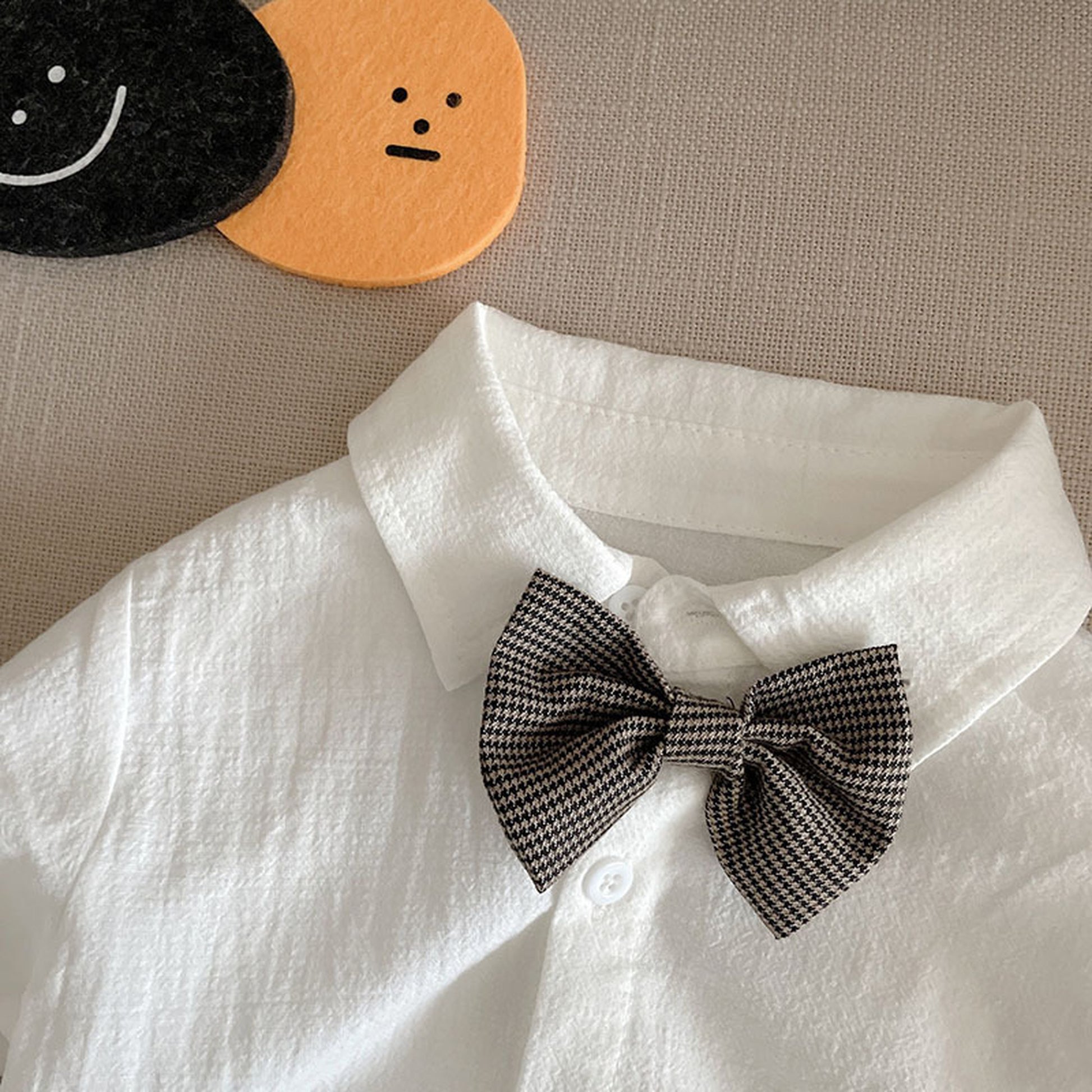 -ベビー セットアップ リボン シャツ チェック サスペンダー パンツ お出かけ【mh0000424】 - mamahalo shop - 長袖セットアップ -  べビー服 - 子供服 - 男の子 - 女の子