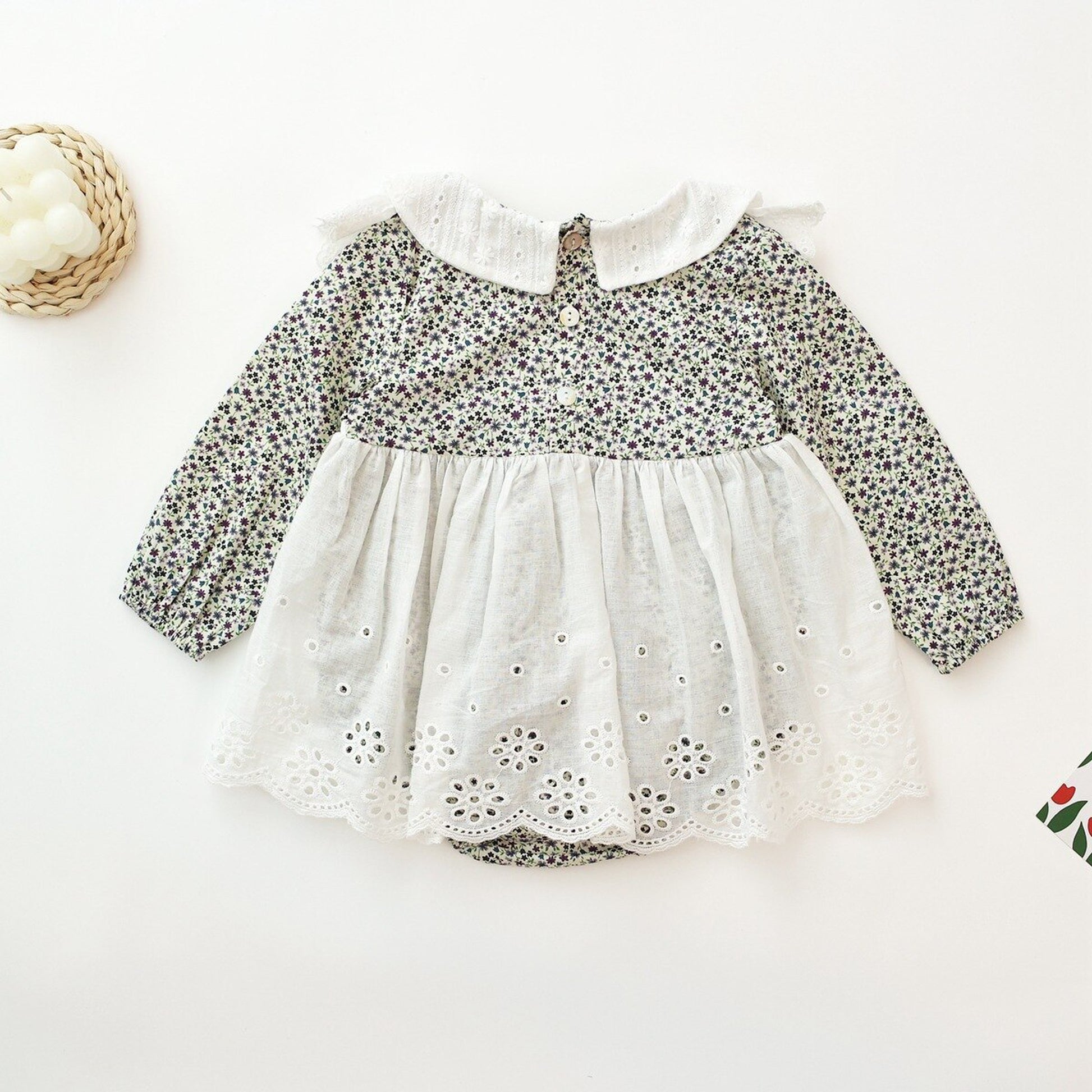 -☺︎ ベビー フラワー エプロン スカート ロンパース - mamahalo shop - 長袖ロンパース -  べビー服 - 子供服 - 男の子 - 女の子