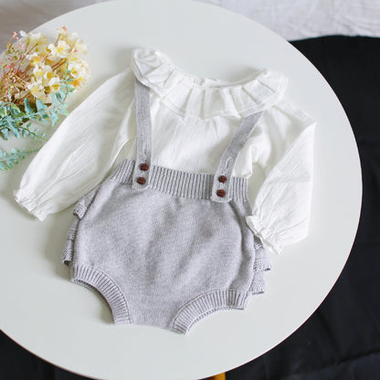 -ベビー フリル ニット サスペンダー ブルマ - mamahalo shop - ブルマパンツ -  べビー服 - 子供服 - 男の子 - 女の子