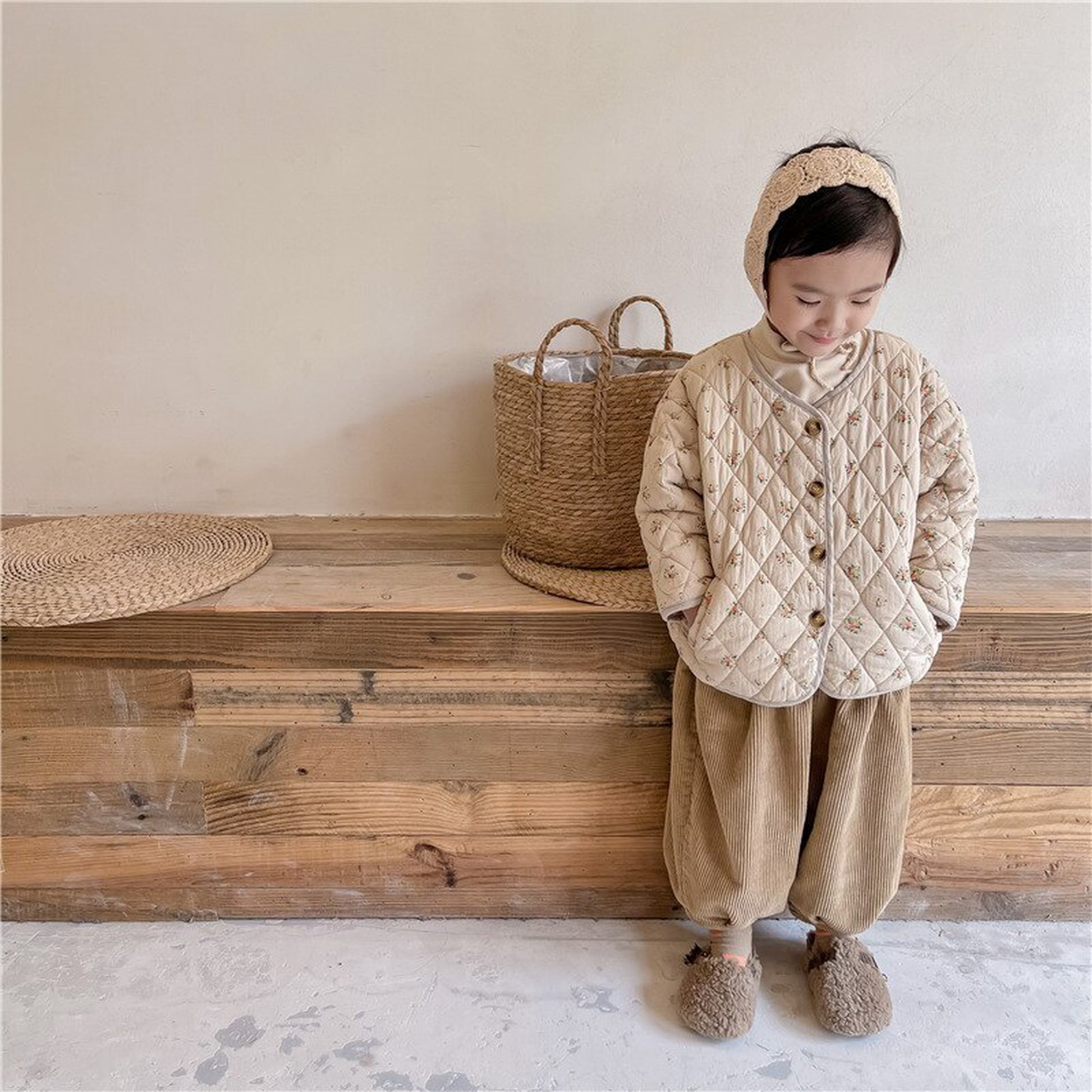 -キッズ フラワー キルティング ジャケット コート【mh0000277】 - mamahalo shop - ショートコート・ジャケット・ジャンパー -  べビー服 - 子供服 - 男の子 - 女の子