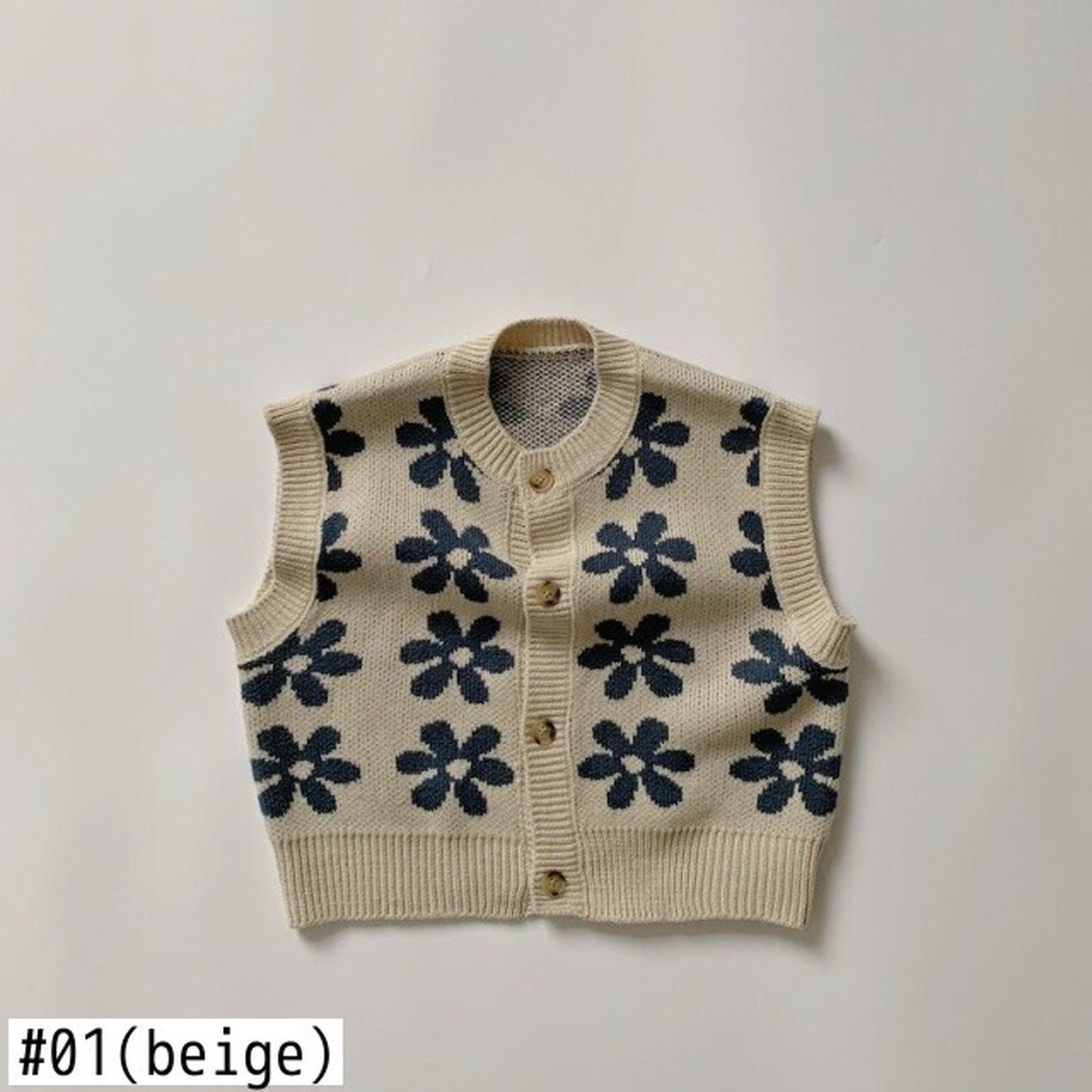 -ベビー キッズ ニット フラワー 前あき ベスト - mamahalo shop - ベスト -  べビー服 - 子供服 - 男の子 - 女の子