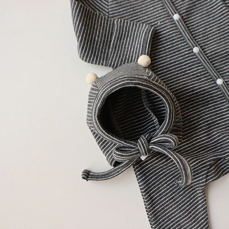 -ベビー ボーダー 足つき ロンパース ぽんぽん帽子 セット【mh0000050】 - mamahalo shop - 長袖ロンパース -  べビー服 - 子供服 - 男の子 - 女の子