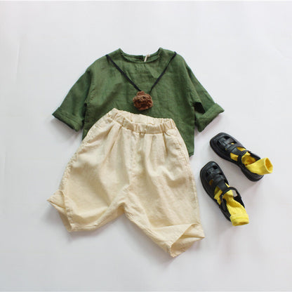 -キッズ コットンリネン 長袖 シャツ トップス - mamahalo shop - 長袖Tシャツ -  べビー服 - 子供服 - 男の子 - 女の子