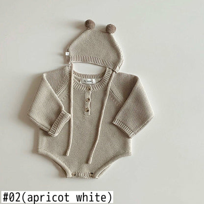 -ベビー ニット ロンパース ぽんぽん 帽子 セット - mamahalo shop - 長袖ロンパース -  べビー服 - 子供服 - 男の子 - 女の子
