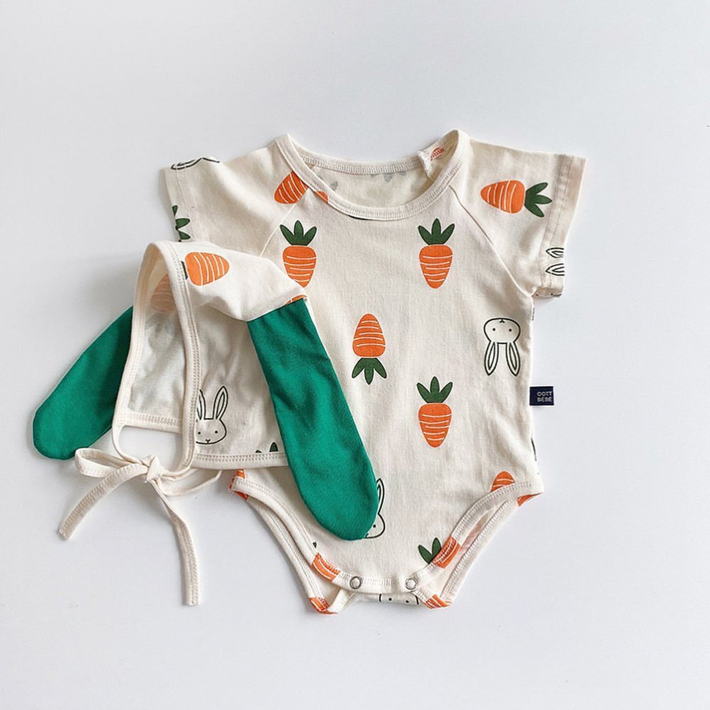-ベビー くま うさぎ にんじん 半袖 ロンパース 帽子 セット【mh0000558】 - mamahalo shop - 半袖ロンパース -  べビー服 - 子供服 - 男の子 - 女の子