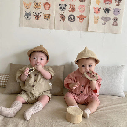 -☺︎ ベビーセットアップ 2点セット 半袖シャツ ショートパンツ 2カラー - mamahalo shop - 半袖セットアップ -  べビー服 - 子供服 - 男の子 - 女の子