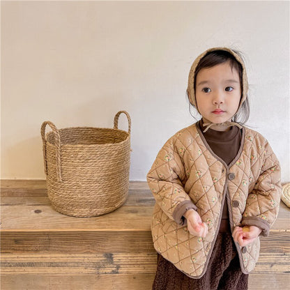 -キッズ フラワー キルティング ジャケット コート【mh0000277】 - mamahalo shop - ショートコート・ジャケット・ジャンパー -  べビー服 - 子供服 - 男の子 - 女の子