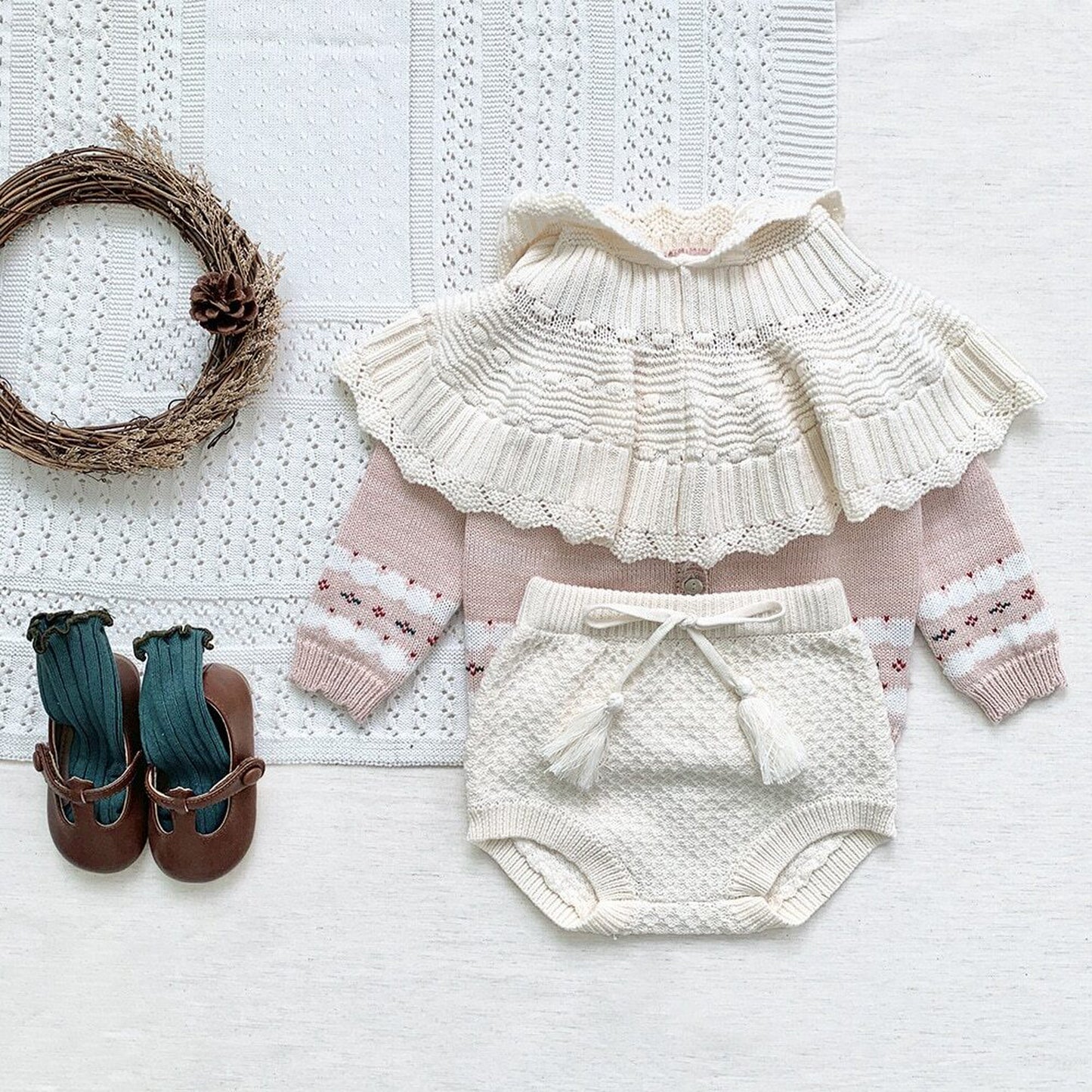 -ベビー キッズ レース ニット フーディ ボレロ ポンチョ【mh0000257】 - mamahalo shop - ショール -  べビー服 - 子供服 - 男の子 - 女の子