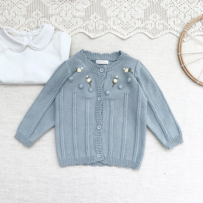 -ベビー キッズ ニット フラワー 刺繍 カーディガン【mh0000248】 - mamahalo shop - カーディガン・パーカー -  べビー服 - 子供服 - 男の子 - 女の子