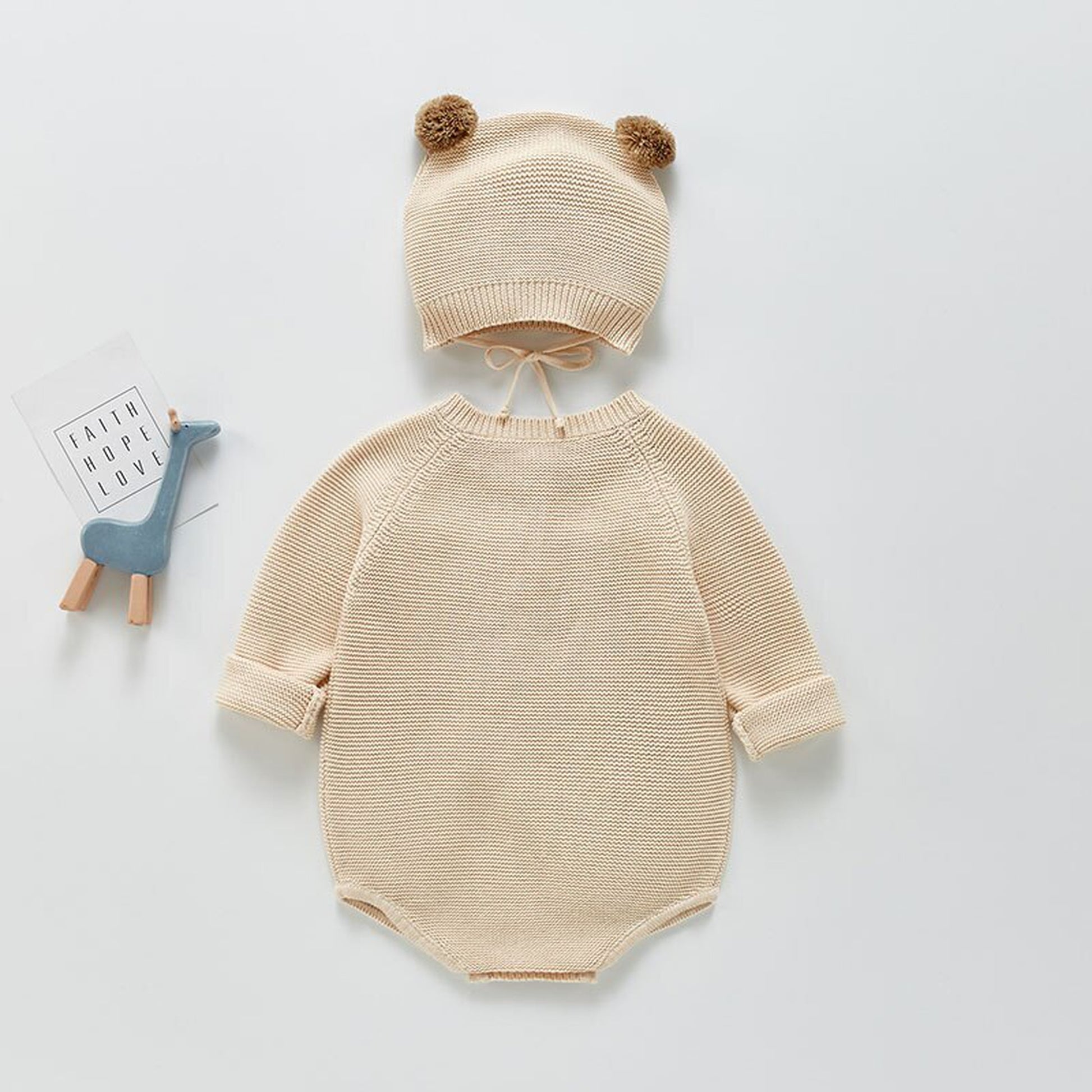 -ベビー くま 耳帽子 ニット ロンパース セット【mh0000428】 - mamahalo shop - 長袖ロンパース -  べビー服 - 子供服 - 男の子 - 女の子