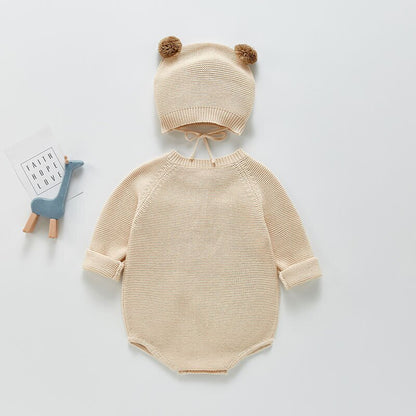 -ベビー くま 耳帽子 ニット ロンパース セット【mh0000428】 - mamahalo shop - 長袖ロンパース -  べビー服 - 子供服 - 男の子 - 女の子