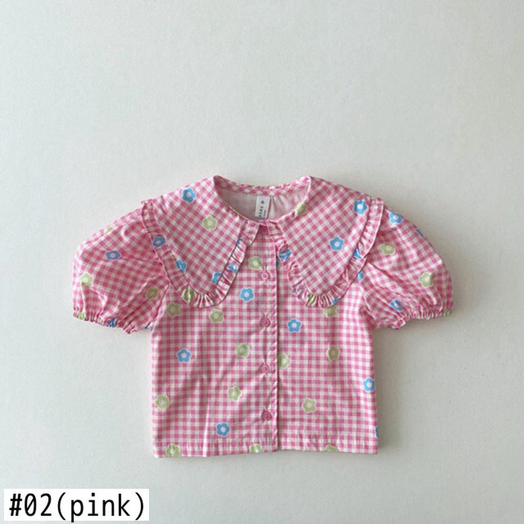 ★ベビー ビッグ襟 半袖 パフスリーブ ブラウス シャツ ハート チェックフラワー 無地 51380527 - mamahalo shop - 半袖シャツ・ブラウス - ベビー服 - 子供服 - 男の子 - 女の子