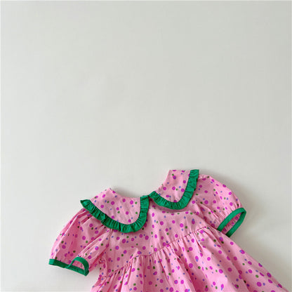 -キッズ みずたま 半袖 フリル ワンピース - mamahalo shop - 半袖ワンピース -  べビー服 - 子供服 - 男の子 - 女の子