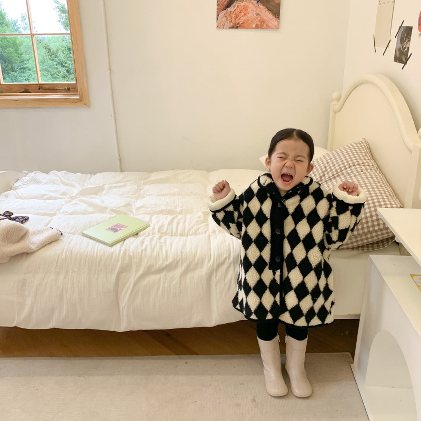 -キッズアウター ボアフリース ダイヤチェック ジャケット コート - mamahalo shop - ショートコート・ジャケット・ジャンパー -  べビー服 - 子供服 - 男の子 - 女の子