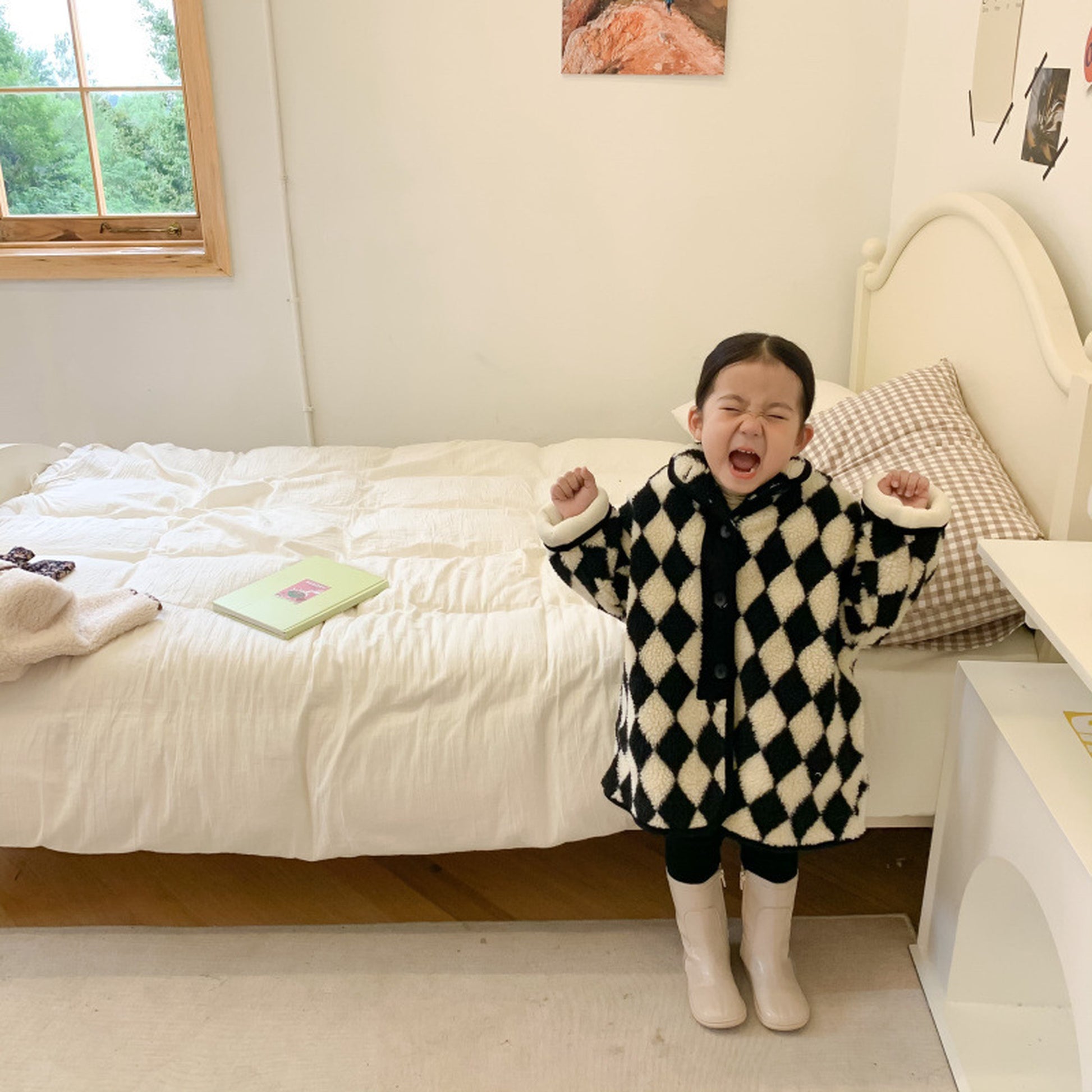 -キッズアウター ボアフリース ダイヤチェック ジャケット コート - mamahalo shop - ショートコート・ジャケット・ジャンパー -  べビー服 - 子供服 - 男の子 - 女の子