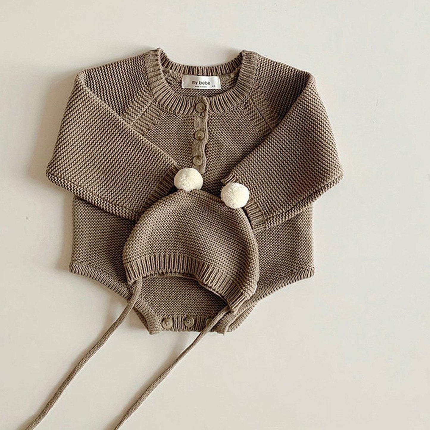-ベビー ニット ロンパース ぽんぽん 帽子 セット - mamahalo shop - 長袖ロンパース -  べビー服 - 子供服 - 男の子 - 女の子