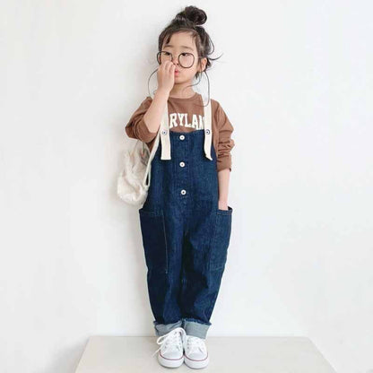-キッズ デニム テープ サスペンダー サロペット リンク ママ お揃い コーデ【mh0000396】 - mamahalo shop - オーバーオール -  べビー服 - 子供服 - 男の子 - 女の子