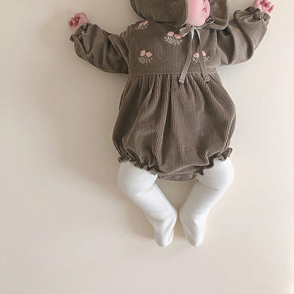 -ベビー フラワー 刺繍 ロンパース 帽子 ボンネット【mh0000082】 - mamahalo shop - 長袖ロンパース -  べビー服 - 子供服 - 男の子 - 女の子