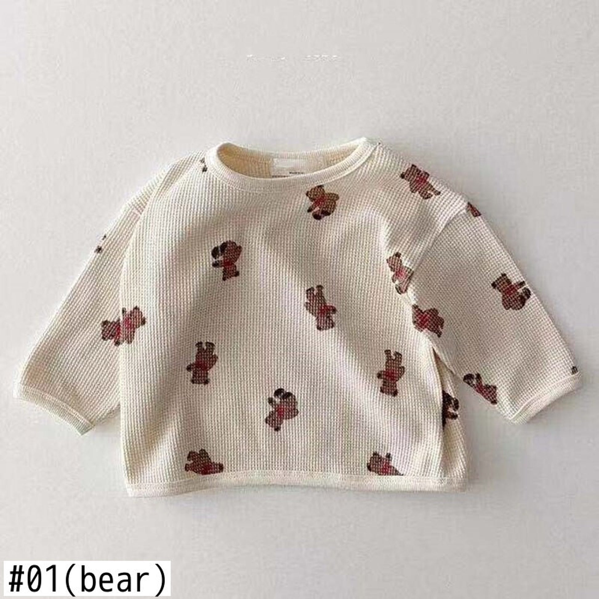 -ベビートップス くま ベア フラワー ワッフル 長袖Tシャツ【mh0000356】 - mamahalo shop - 長袖Tシャツ -  べビー服 - 子供服 - 男の子 - 女の子