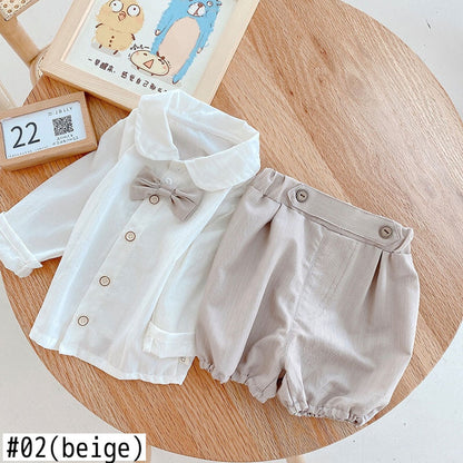 -ベビー セットアップ 蝶ネクタイ シャツ パンツ お出かけ【mh0000382】 - mamahalo shop - 長袖セットアップ -  べビー服 - 子供服 - 男の子 - 女の子