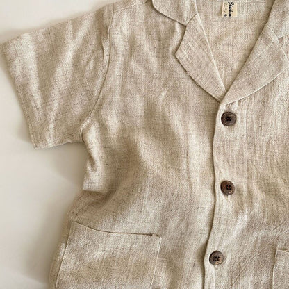 -☺︎ キッズ セットアップ 半袖シャツ ショートパンツ ベージュ/コーヒー/2カラー - mamahalo shop - 半袖セットアップ -  べビー服 - 子供服 - 男の子 - 女の子