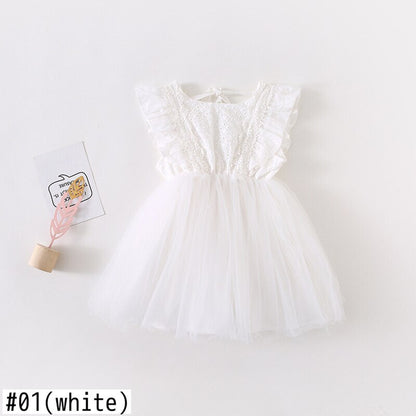 -キッズワンピース チュチュチュール ドレスワンピース フリルスリーブ ホワイト/パープル/2カラー - mamahalo shop - ノースリーブワンピース -  べビー服 - 子供服 - 男の子 - 女の子