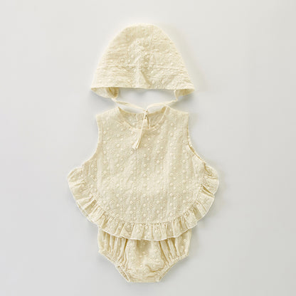 -ベビー セットアップ ノースリーブ ブラウス ブルマ パンツ ボンネット 帽子 - mamahalo shop - ノースリーブセットアップ -  べビー服 - 子供服 - 男の子 - 女の子
