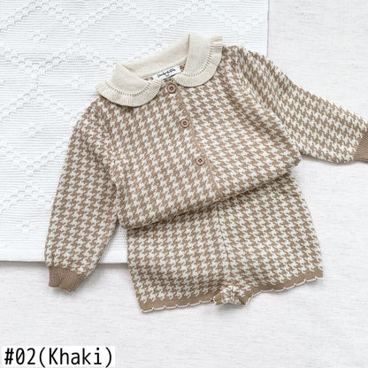 -ベビー キッズ 千鳥格子 セットアップ 前あき カーディガン トップス ショート パンツ【mh0000258】 - mamahalo shop - 長袖セットアップ -  べビー服 - 子供服 - 男の子 - 女の子