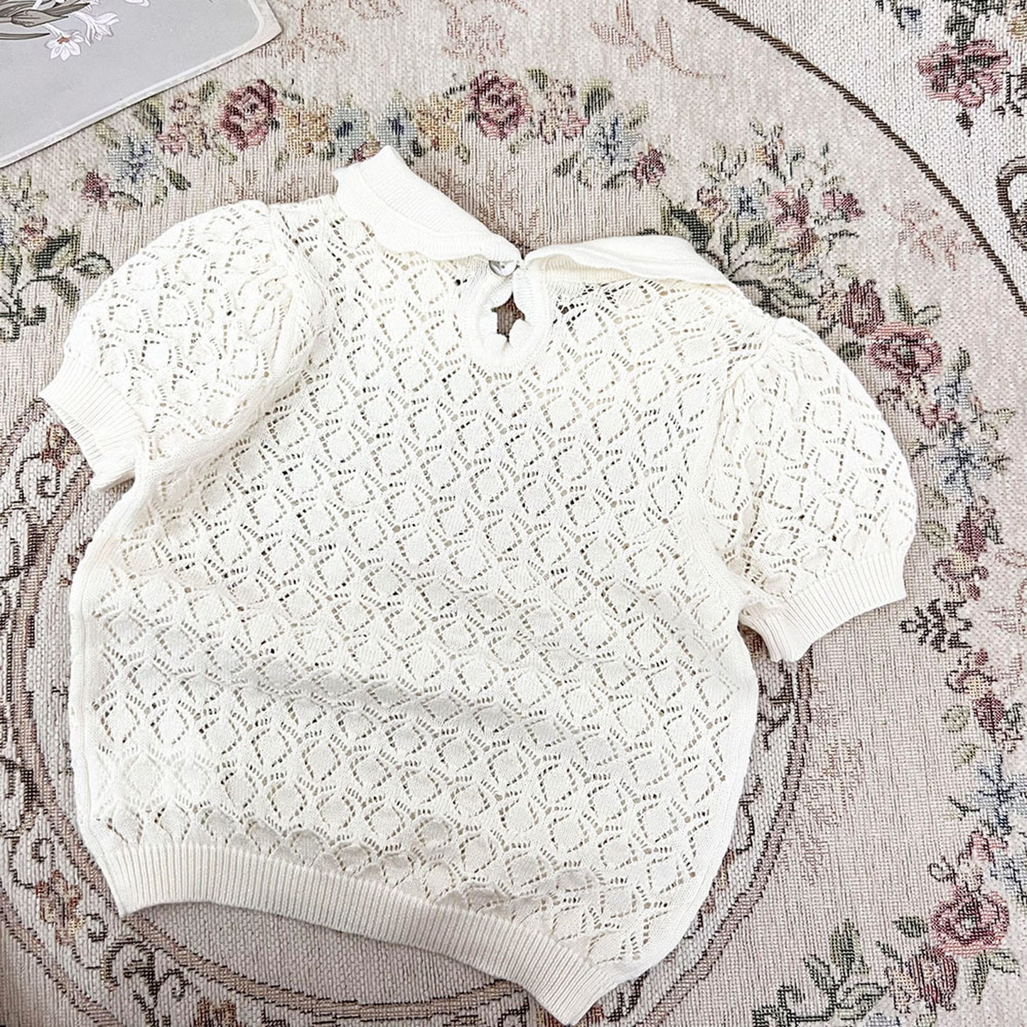 -ベビー キッズ レースニット 襟付き トップス ブラウス - mamahalo shop - 半袖シャツ・ブラウス -  べビー服 - 子供服 - 男の子 - 女の子