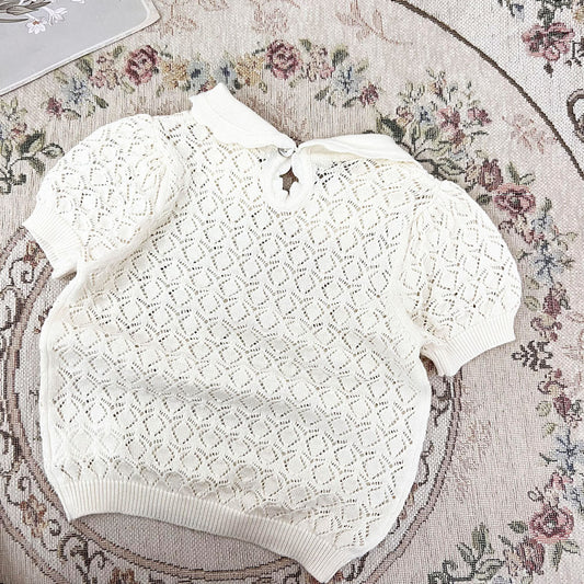 -ベビー キッズ レースニット 襟付き トップス ブラウス - mamahalo shop - 半袖シャツ・ブラウス -  べビー服 - 子供服 - 男の子 - 女の子