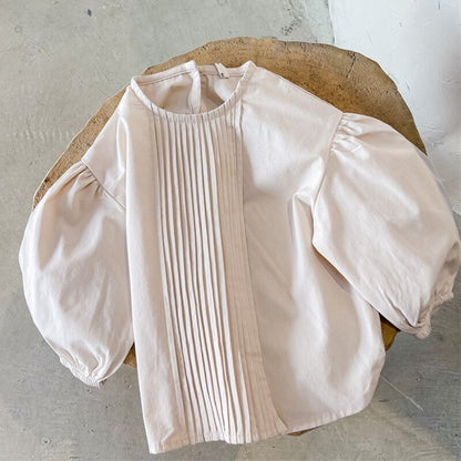 -キッズ センタープリーツ パフスリーブ 長袖 ブラウス トップス - mamahalo shop - 長袖シャツ・ブラウス -  べビー服 - 子供服 - 男の子 - 女の子