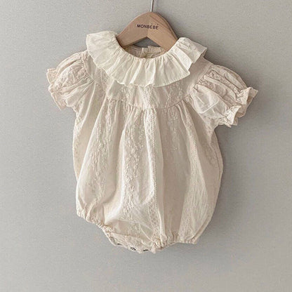 -ベビー フラワー 刺繍 フリル襟 半袖 ロンパース ブラウス【mh0000392】 - mamahalo shop - 半袖ロンパース -  べビー服 - 子供服 - 男の子 - 女の子