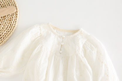 -ベビー 刺繍 フラワー パール レース 長袖ロンパース【mh0000207】 - mamahalo shop - 長袖ロンパース -  べビー服 - 子供服 - 男の子 - 女の子