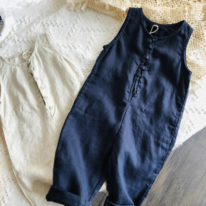 -キッズ コットンリネン ノースリーブ ジャンプスーツ【mh0000515】 - mamahalo shop - ノースリーブジャンプスーツ -  べビー服 - 子供服 - 男の子 - 女の子