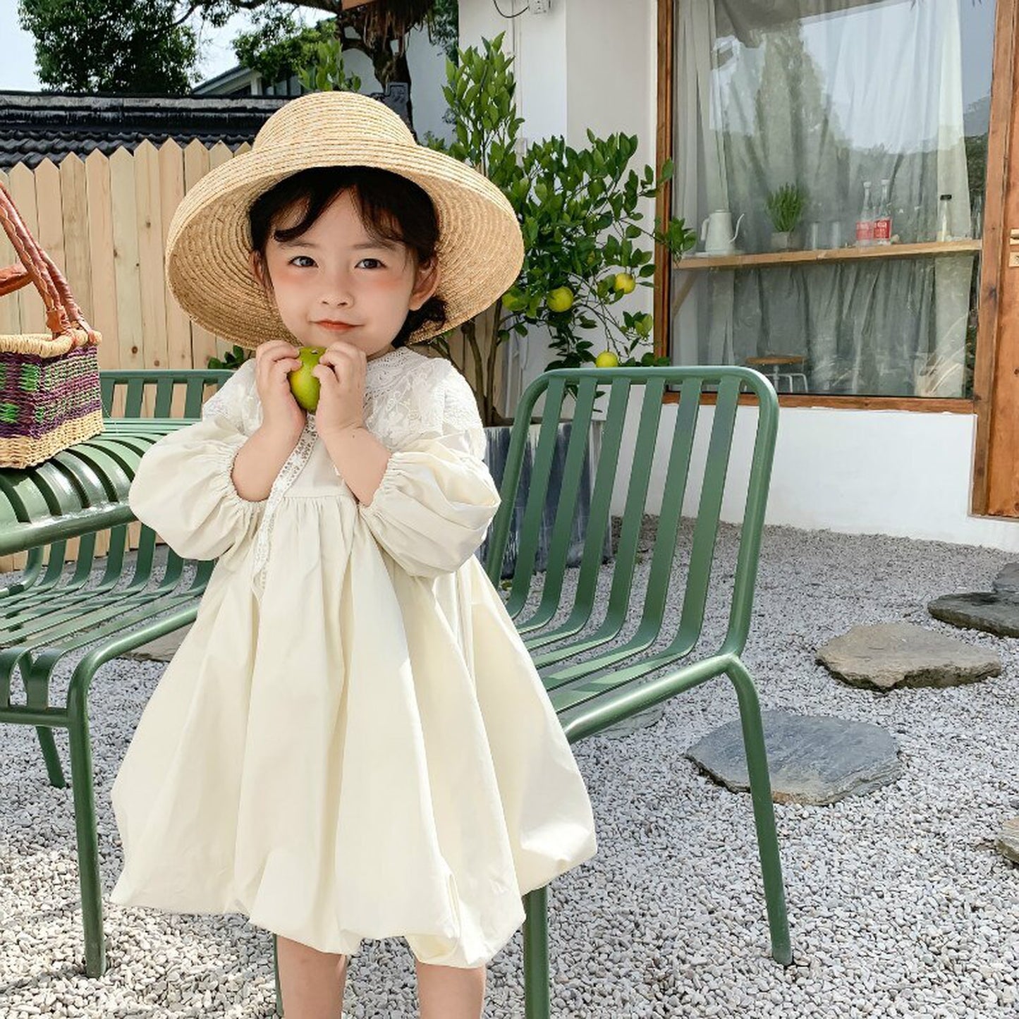 -キッズワンピース レース ドレス 長袖ワンピース ベージュ - mamahalo shop - 長袖ワンピース -  べビー服 - 子供服 - 男の子 - 女の子