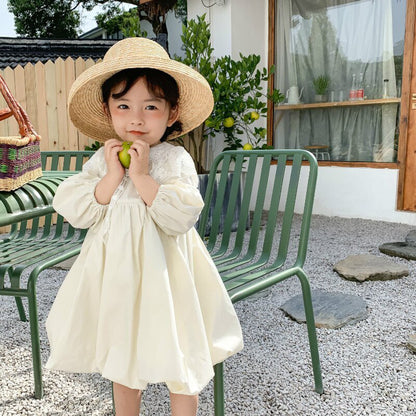 -キッズワンピース レース ドレス 長袖ワンピース ベージュ - mamahalo shop - 長袖ワンピース -  べビー服 - 子供服 - 男の子 - 女の子