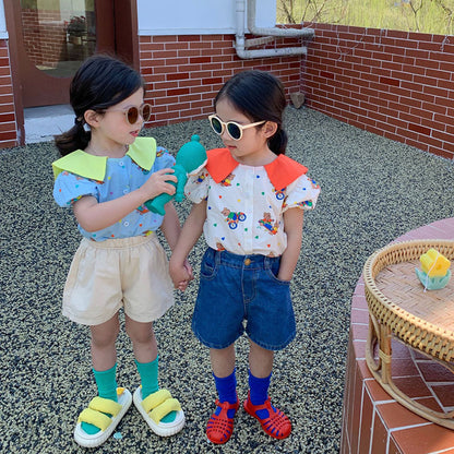 -キッズ くま ベア カラフル 半袖 ブラウス シャツ トップス - mamahalo shop - 半袖シャツ・ブラウス -  べビー服 - 子供服 - 男の子 - 女の子