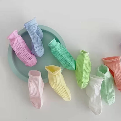 ☺︎ Conjunto de 4 pares de calcetines cortos de malla de verano para bebés y niños