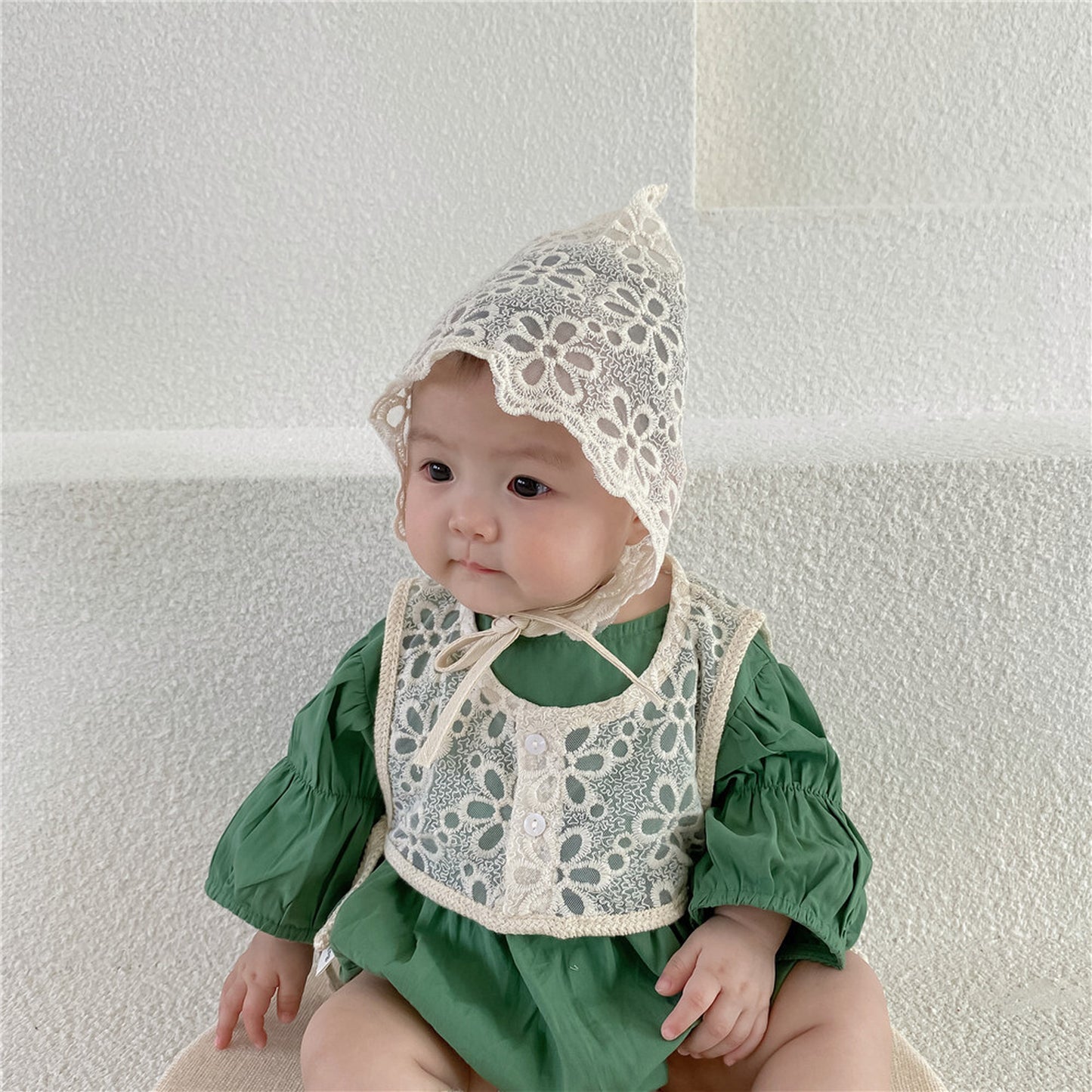 -ベビー 長袖 ロンパース フラワー レース ボレロ ベスト ボンネット - mamahalo shop - 長袖ロンパース -  べビー服 - 子供服 - 男の子 - 女の子