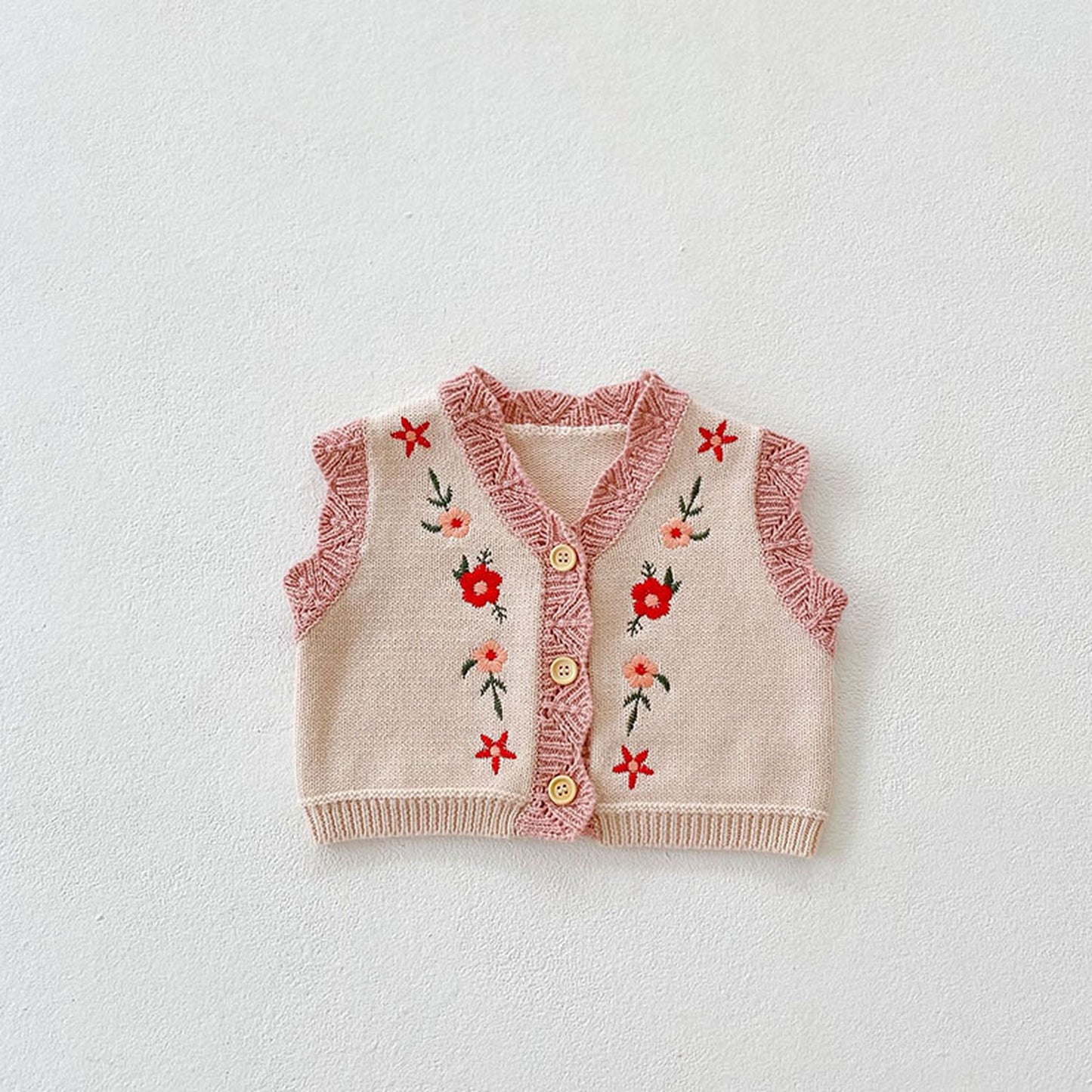 -ベビー フラワー 刺繍 ニット ベスト【mh0000067】 - mamahalo shop - ベスト -  べビー服 - 子供服 - 男の子 - 女の子