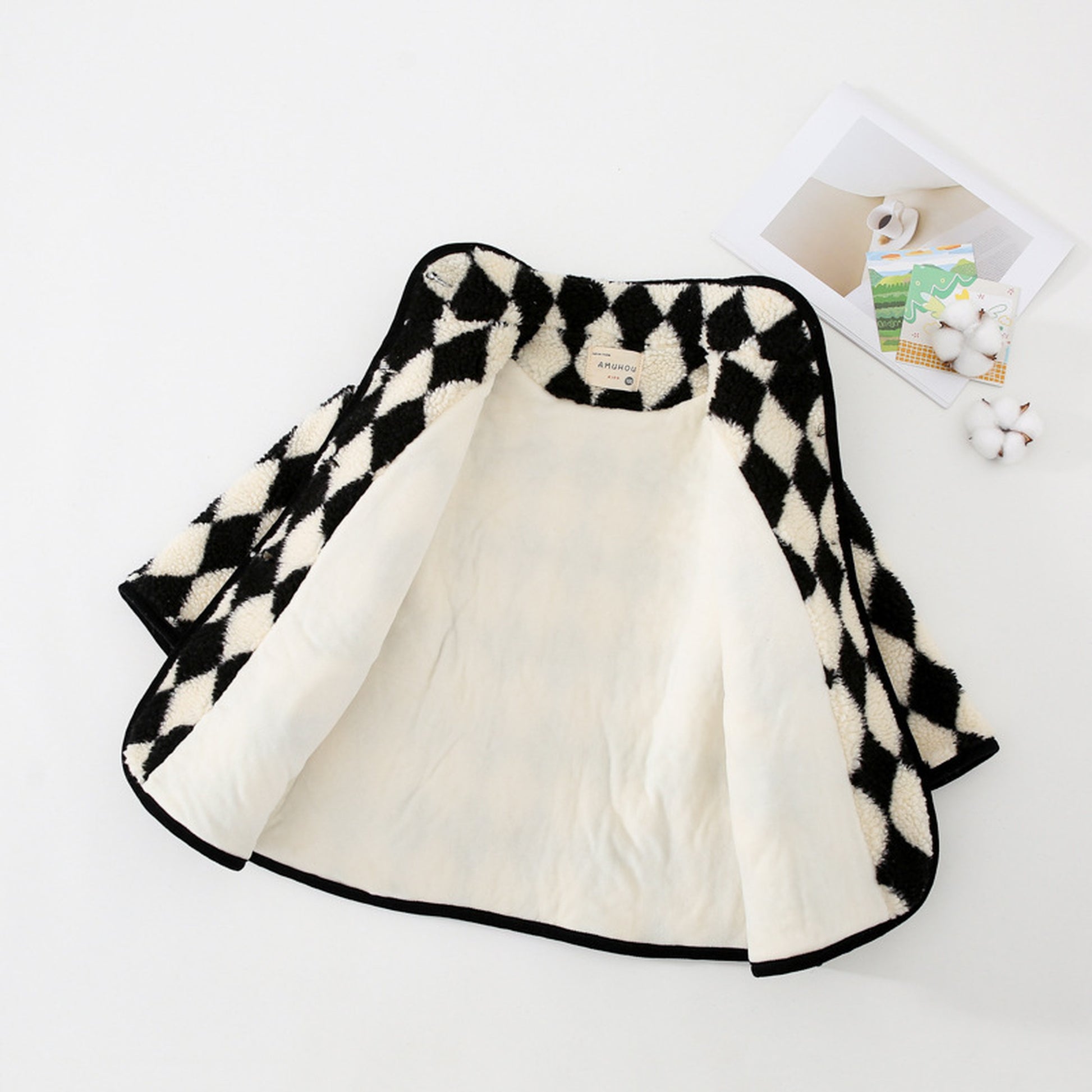 -キッズアウター ボアフリース ダイヤチェック ジャケット コート - mamahalo shop - ショートコート・ジャケット・ジャンパー -  べビー服 - 子供服 - 男の子 - 女の子