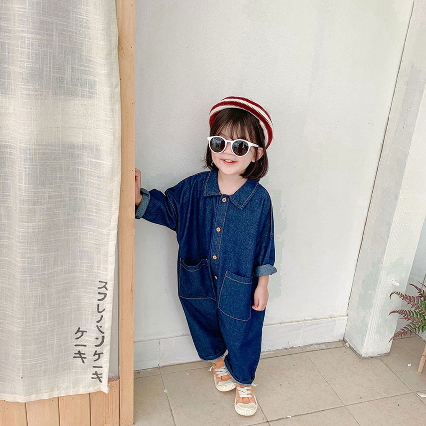 -キッズ デニム つなぎ オールインワン ジャンプスーツ【mh0000225】 - mamahalo shop - 長袖ジャンプスーツ -  べビー服 - 子供服 - 男の子 - 女の子