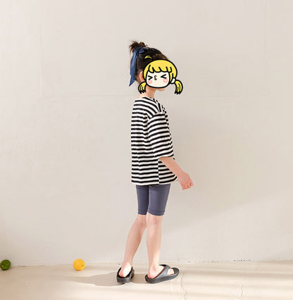 -キッズ ボーダー 半袖 ルーズ Tシャツ トップス - mamahalo shop - 半袖Tシャツ -  べビー服 - 子供服 - 男の子 - 女の子