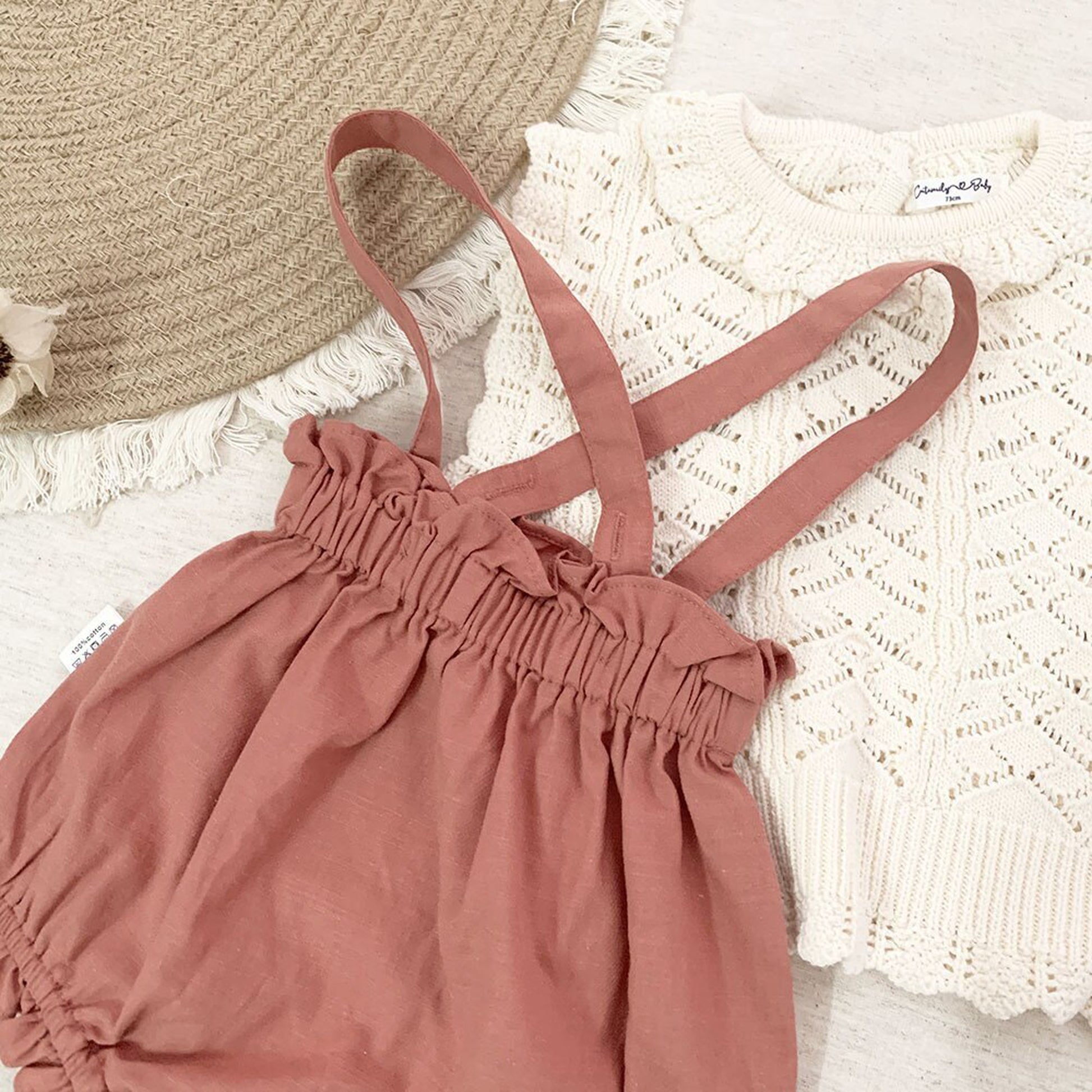 -ベビーキッズパンツ フラワー サスペンダー ブルマ フリル ショートパンツ - mamahalo shop - サロペットパンツ・サスペンダーパンツ -  べビー服 - 子供服 - 男の子 - 女の子