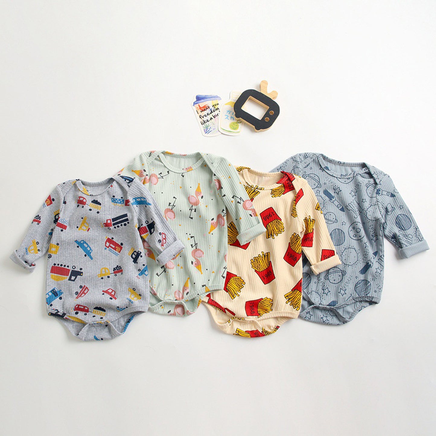 -ベビー ポテト くるま プリント 長袖 ロンパース【mh0000468】 - mamahalo shop - 長袖ロンパース -  べビー服 - 子供服 - 男の子 - 女の子