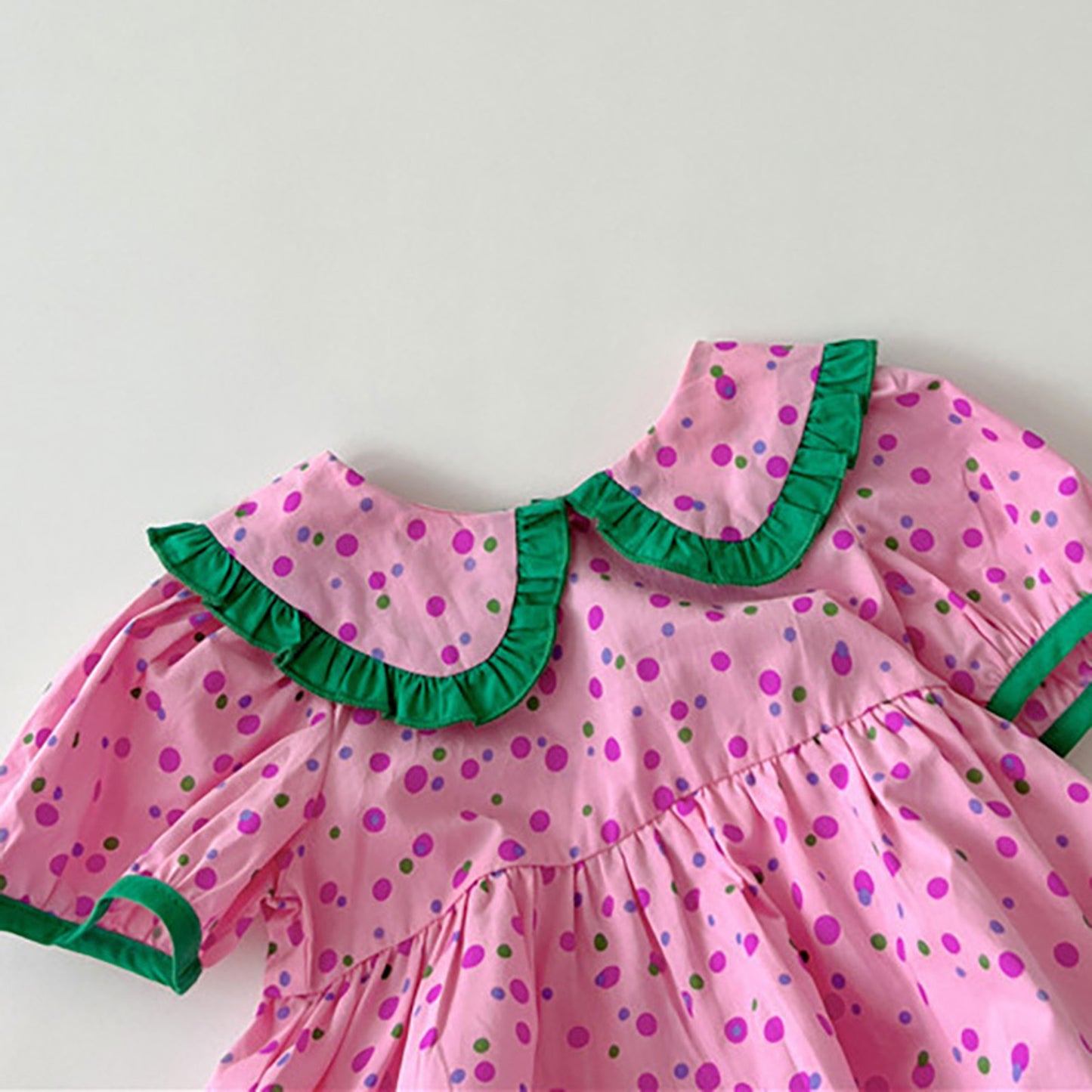 -キッズ みずたま 半袖 フリル ワンピース - mamahalo shop - 半袖ワンピース -  べビー服 - 子供服 - 男の子 - 女の子